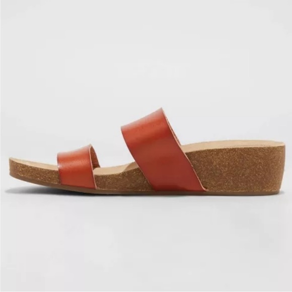 Universal Thread Shoes - Universal Thread Leather Sandal Wedge Rubber Cork Heel Man Made Material Leather